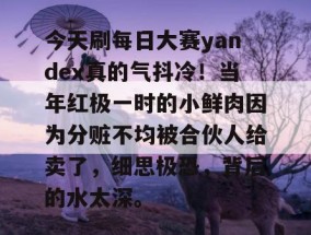 今天刷每日大赛yandex真的气抖冷！当年红极一时的小鲜肉因为分赃不均被合伙人给卖了，细思极恐，背后的水太深。